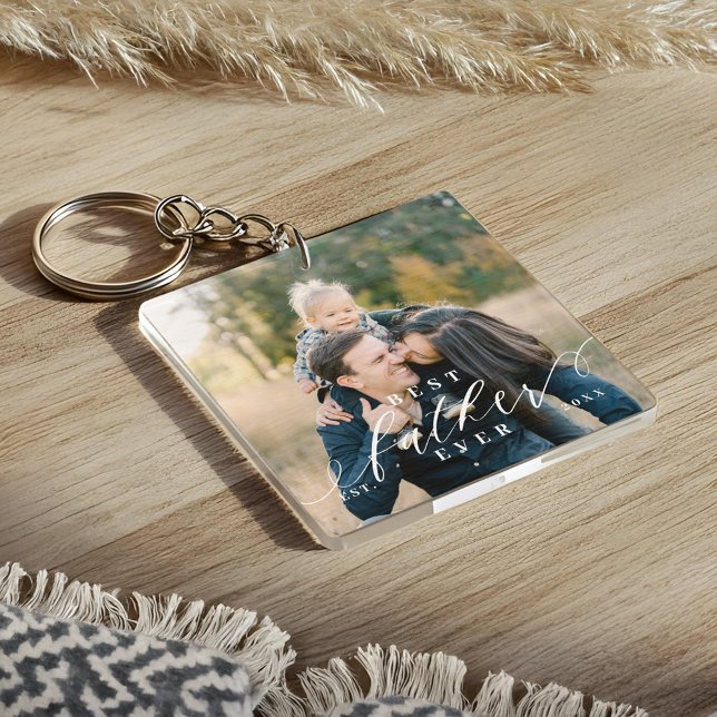 Porte-clefs Fête des pères de script de meilleur père jamais c (Best Father Ever Script Fathers Day Photo Keepsake Keychain)