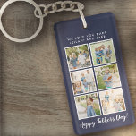 Porte-clefs Fête des pères photo Collage bleu marine<br><div class="desc">Police de script de meilleur papa avec 6 emplacements photo de famille avec un message personnalisé pour votre papa numéro 1.</div>