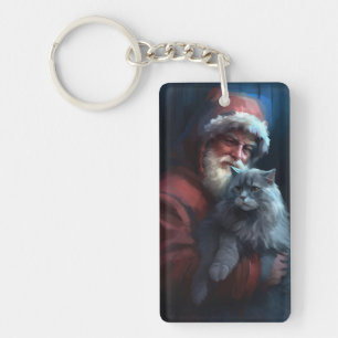 Porte-clefs Fête du Père Noël du chat bleu russe