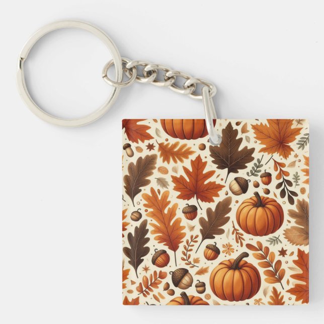 Porte-clefs feuille/citrouille/cavernes Automne (Devant)