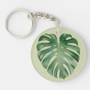 Porte-clefs Feuille de monstère tropicale verte