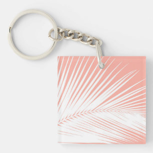 Porte-clefs Feuille de palme - blanc sur corail rose