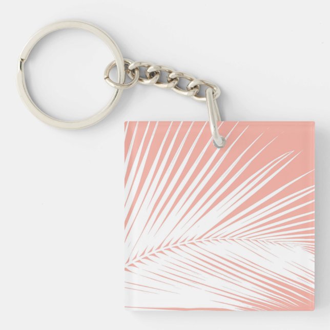 Porte-clefs Feuille de palme - blanc sur corail rose (Devant)