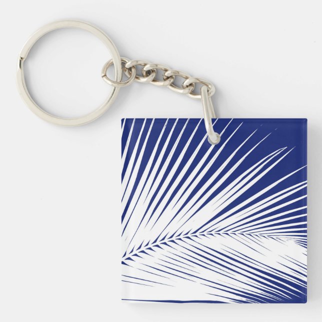 Porte-clefs Feuille de palmier - bleu marine et blanc (Devant)