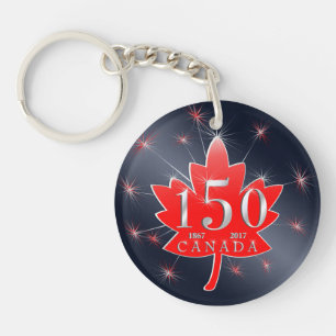 Porte-clefs Feuille d'érable du Canada 150 et feux d'artifice