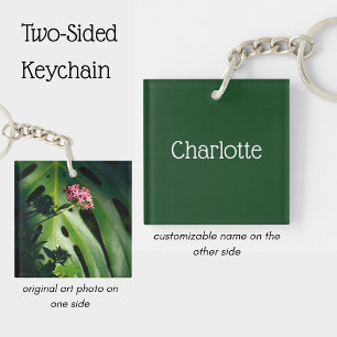 Porte-clefs Feuille Tropicale de Monstera, Nom personnalisé Bo