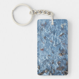 Porte-clefs Feuilles Dans La Glace (Bleu)