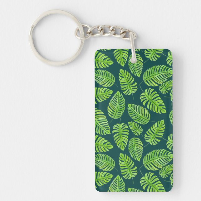 Porte-clefs Feuilles de Monstera, motif d'aquarelle tropicale (Devant)