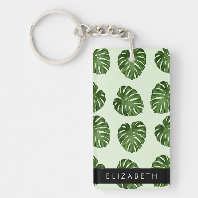 Porte-clefs Feuilles de palme, Motif tropical, Votre nom (Devant)