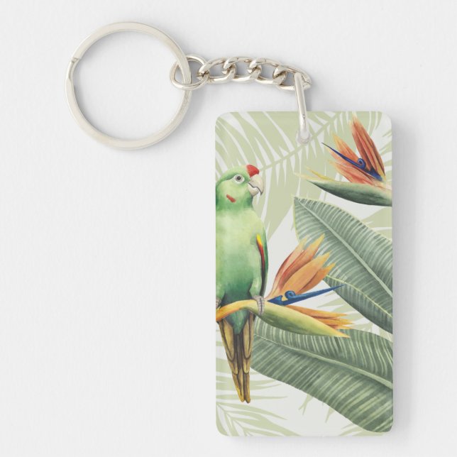 Porte-clefs Feuilles De Palmiers Avec Oiseau Vert (Devant)