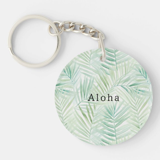 Porte-clefs Feuilles Tropicales Vertes Aloha (Devant)