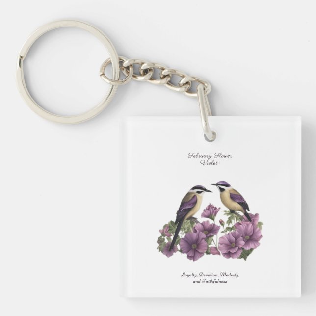 Porte-clefs Février Mois de naissance Fleur personnalisée Anni (Devant)
