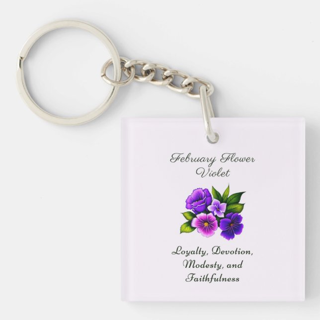 Porte-clefs Février Mois de naissance Violet Fleur Delicet Flo (Devant)