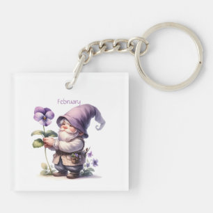 Porte-clefs Février personnalisé Mois de naissance Jardin Gnom