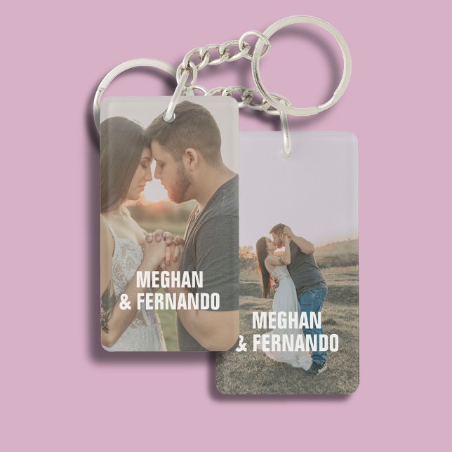 Porte-clefs Fiançailles de couple 2 Photo Nom Moderne (Créateur téléchargé)