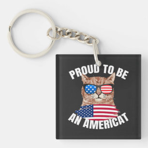 Porte-clefs Fier d'être Américat Cat USA Drapeau Happy Quatriè