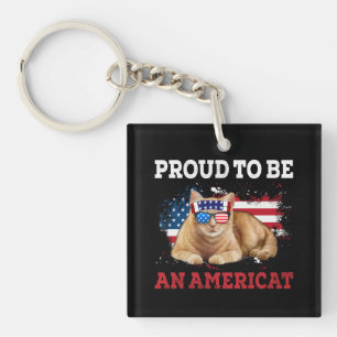 Porte-clefs Fier d'être Américat Cat USA Drapeau Happy Quatriè