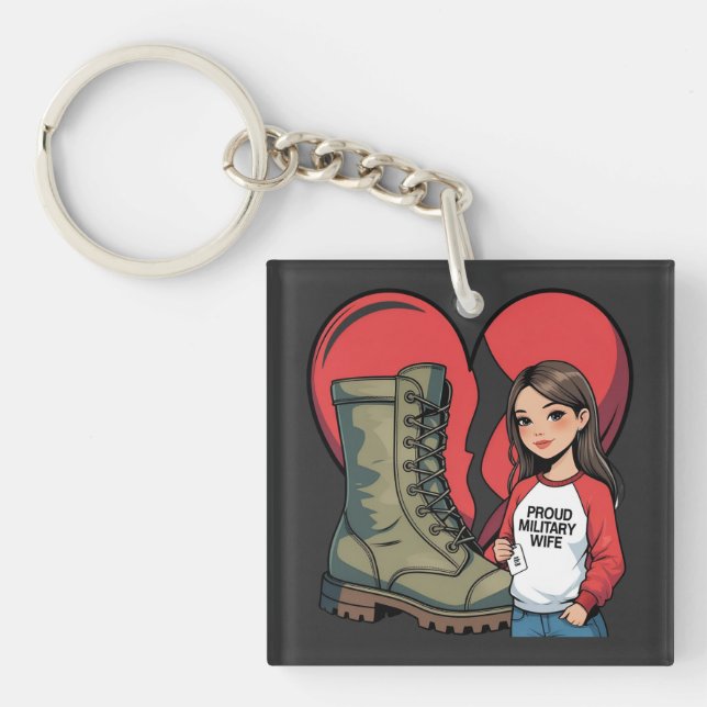 Porte-clefs Fière Femme Militaire - Coeur "Femme De Démarrage" (Devant)