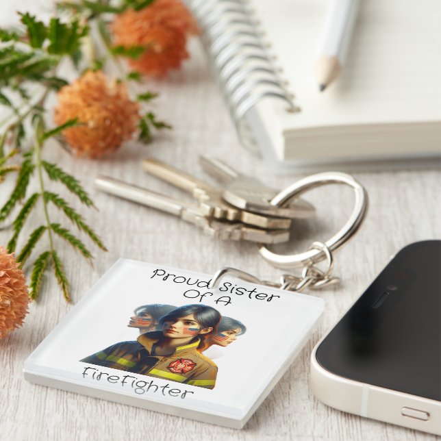 Porte-clefs Fière Soeur D'Un Pompier Déterminé Regardez W (Devant Droit)