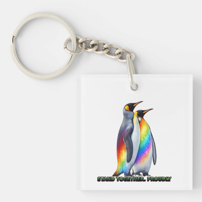 Porte-clefs Fierté de pingouin arc-en-ciel debout ensemble (Devant)