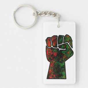 Porte-clefs fierté noire drapeau rouge vert poing panafricain