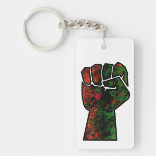 Porte-clefs fierté noire drapeau rouge vert poing panafricain