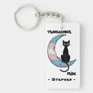 Porte-clefs Fierté transgenre - Chat noir sur la lune transsex