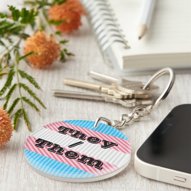 Porte-clefs Fierté transgenre de rayure bohème avec pronom per (Devant droit)