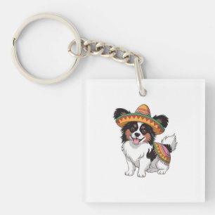 Porte-clefs Fiesta Papillon Chien portant Sombrero et Sarape