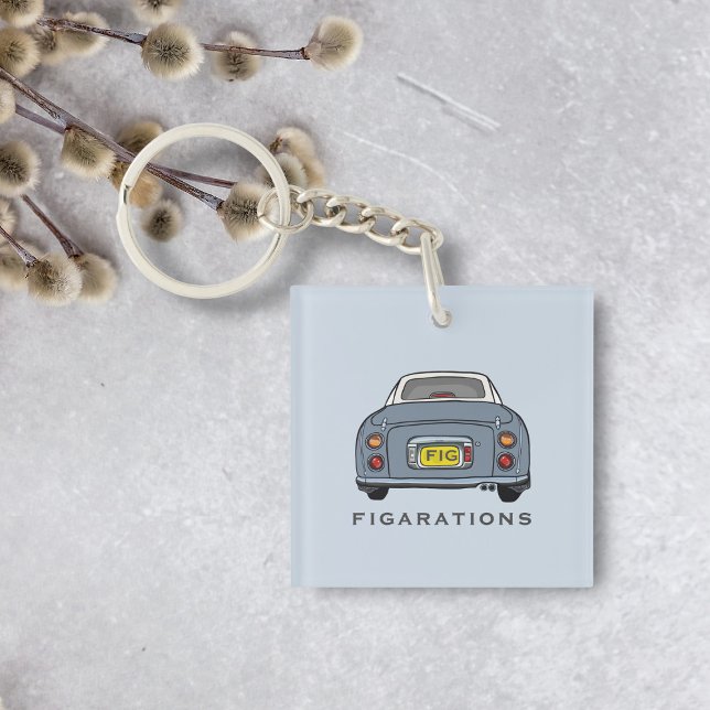 Porte-clefs Figarations Lapis Gris Figaro Voiture Monogramme (A lapis grey figaro car acrylic keychain with your name and initials)