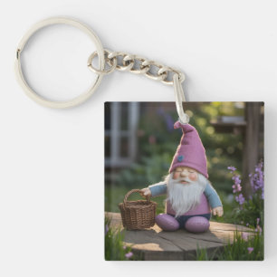 Porte-clefs Figurine de gnome en peluche avec panier tressé en