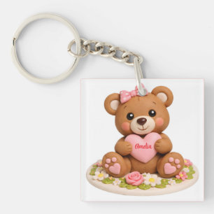 Porte-clefs Figurine de nounours mignon avec cœur de nom