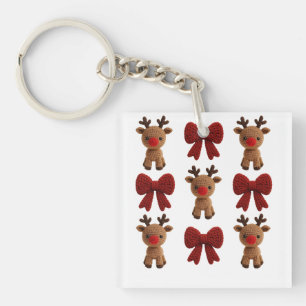 Porte-clefs Fil à tricoter Coquette Renne de Noël et rubans