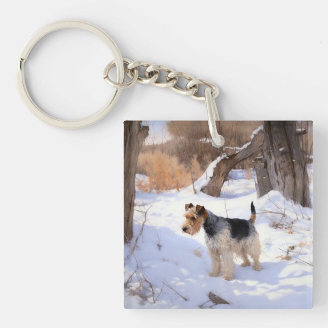 Porte-clefs Fil Fox Terrier Laisser neiger Noël (Devant)