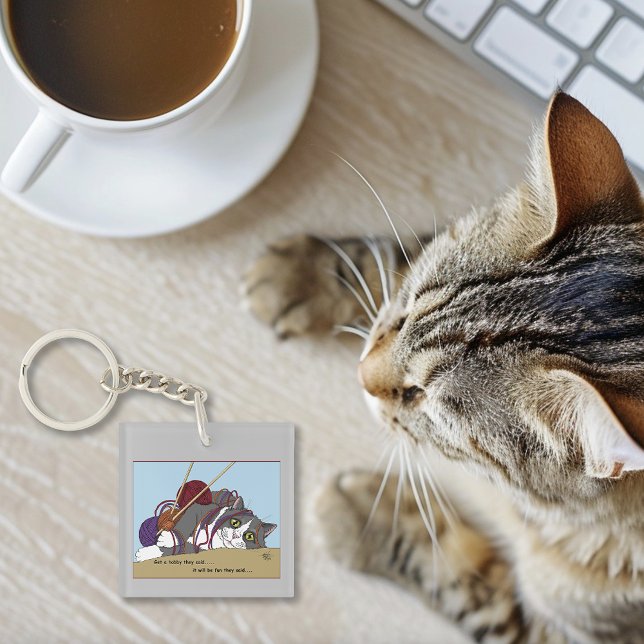 Porte-clefs Fil Tricot drôle Chat (Créateur téléchargé)