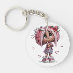 Porte-clefs Fille aux fraises mignonne personnalisée