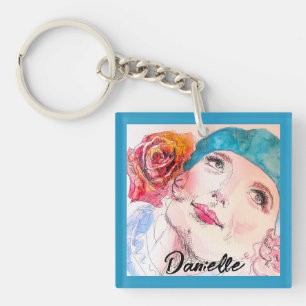 Porte-clefs Fille avec Rose Rouge Beret femmes Aqua Girls