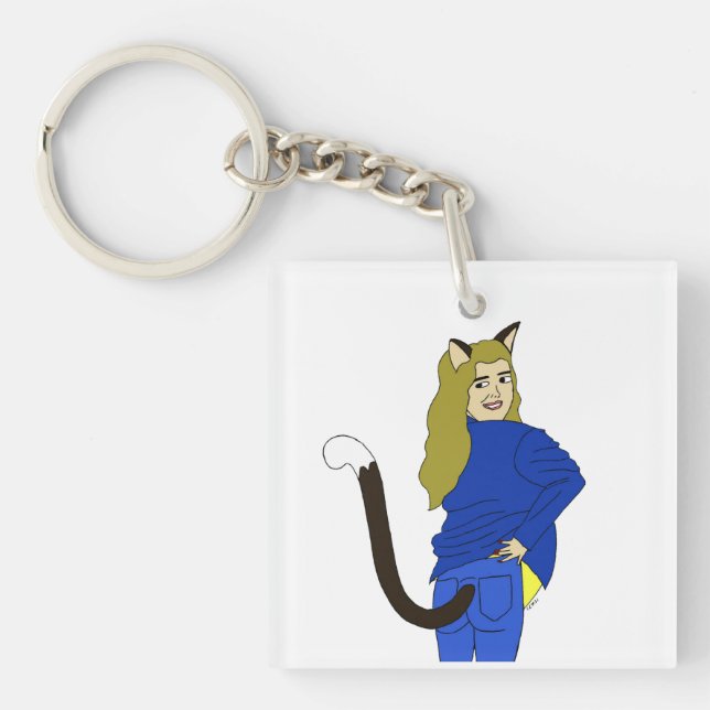 Porte-clefs fille chat    (Devant)