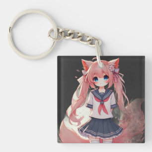 Porte-clefs Fille chat anime