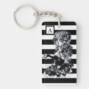 Porte-clefs Fille Crâne Sucre Jolie Rayée Noir & Blanc