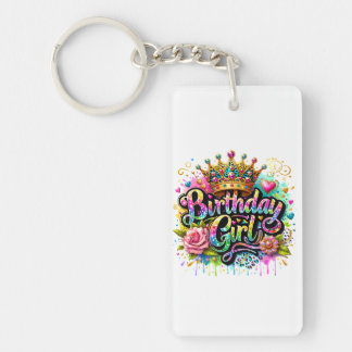 Porte-clefs Fille d'anniversaire royale colorée