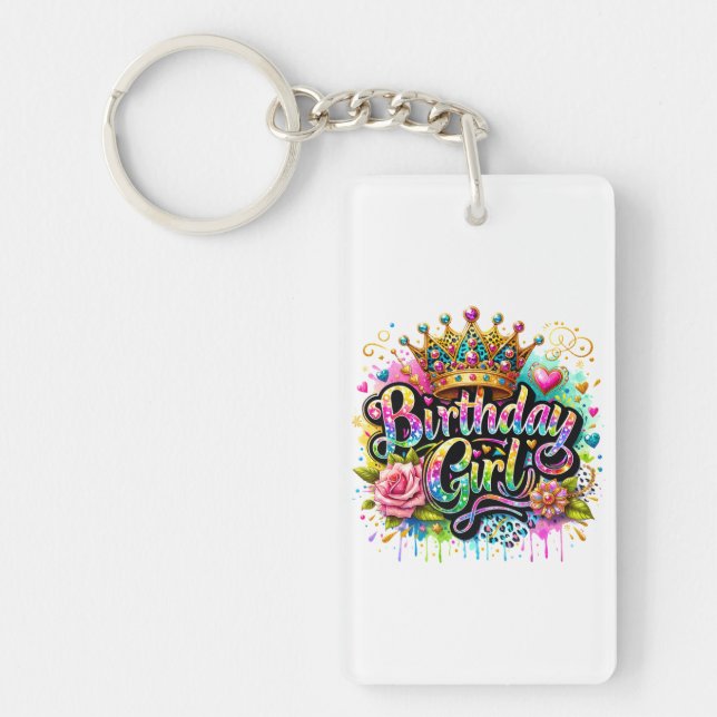 Porte-clefs Fille d'anniversaire royale colorée (Devant)