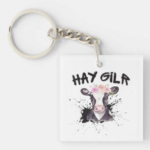 Porte-clefs Fille de foin agricultrice drôle bovins vache ferm