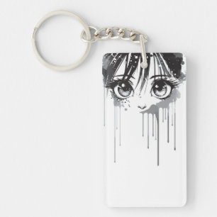 Porte-clefs Fille de manga au regard imprégné de peinture