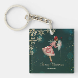 Porte-clefs Fille de Noël Vintage, Flocons de neige