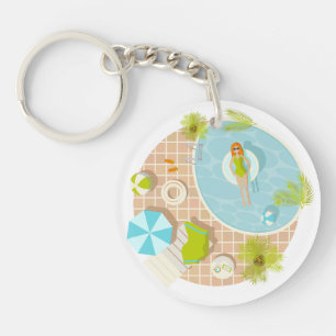 Porte-clefs Fille de piscine en bikini plage d'été