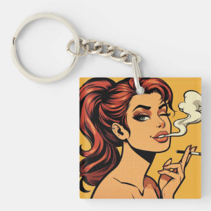 Porte-clefs Fille fumeuse Art pop bande dessinée Amoureux