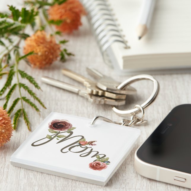 Porte-clefs Fille Maman Aquarelle Roses Roses Roses Roses Rose (Devant Droit)