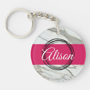 Porte-clefs Fille marbre rose nom personnalisé conception