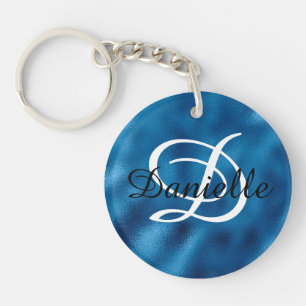 Porte-clefs Fille Nom et Monogramme Faux Blue Foil Photo
